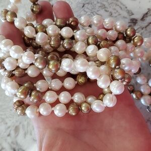 Sterling Long Bronze Brown White Double Strand Freshwater Pearl Necklace
